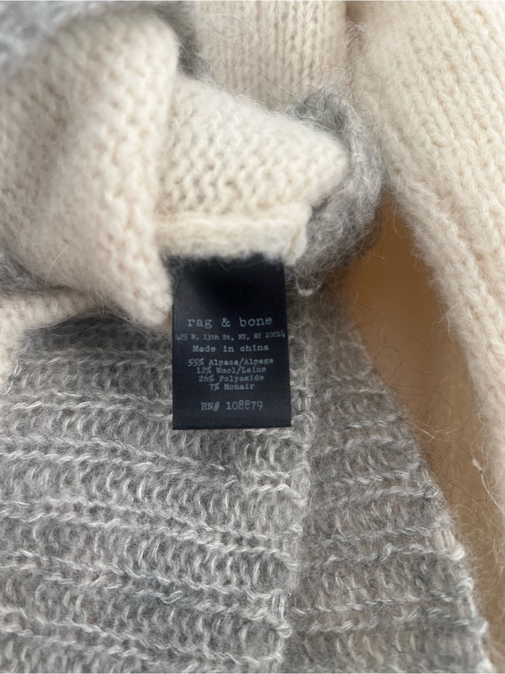 Rag & Bone Cream & Gray Contrast Hem Crewneck mohair blend Sweater - Picture 4 of 4